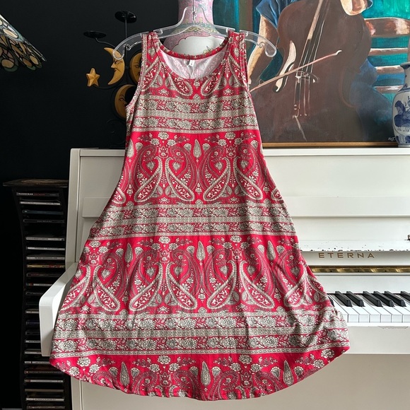 Paisley Red Sleeveless Dress w Pockets - Picture 1 of 15